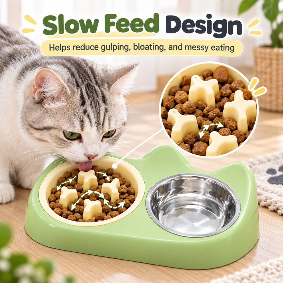 Paws in Awe 2-in-1 Cat Ear Pet Bowl for Cats and Small Dogs - Slow Feeder or Double Stainless Steel Bowls for Slower, Cleaner Mealtimes image 4