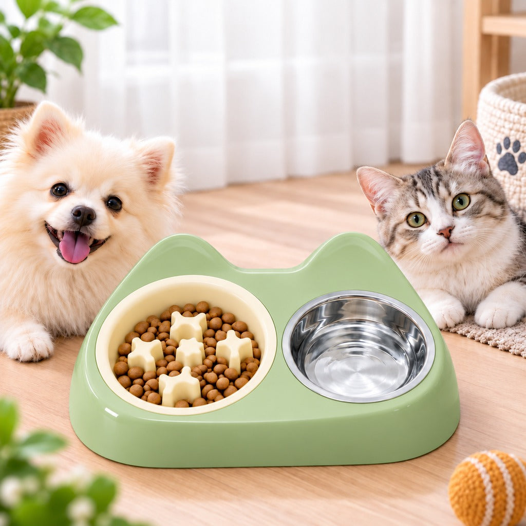 Paws in Awe 2-in-1 Cat Ear Pet Bowl for Cats and Small Dogs - Slow Feeder or Double Stainless Steel Bowls for Slower, Cleaner Mealtimes image 14
