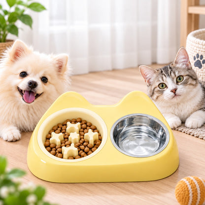 Paws in Awe 2-in-1 Cat Ear Pet Bowl for Cats and Small Dogs - Slow Feeder or Double Stainless Steel Bowls for Slower, Cleaner Mealtimes image 1