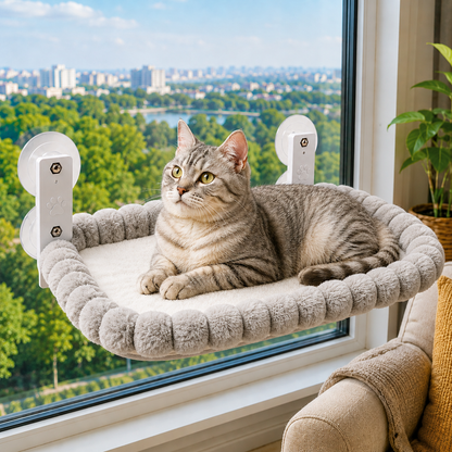 Foldable Cat Window Hammock for Apartments - No-Drill Suction Perch for Sunny Naps Without Taking Up Floor Space