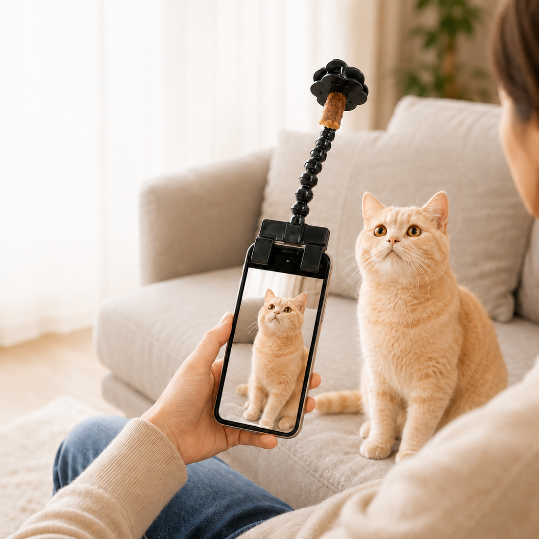 Paws in Awe Pet Selfie Clip for Cat & Dog Photos - Treat Holder Phone Attachment for Pets That Won't Look image 1