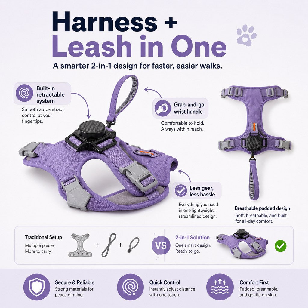 Paws in Awe 2-in-1 No Pull Dog Harness with Built-in Retractable Leash - Safe & Comfortable Control for Daily Walks & Outdoor Adventures image 8