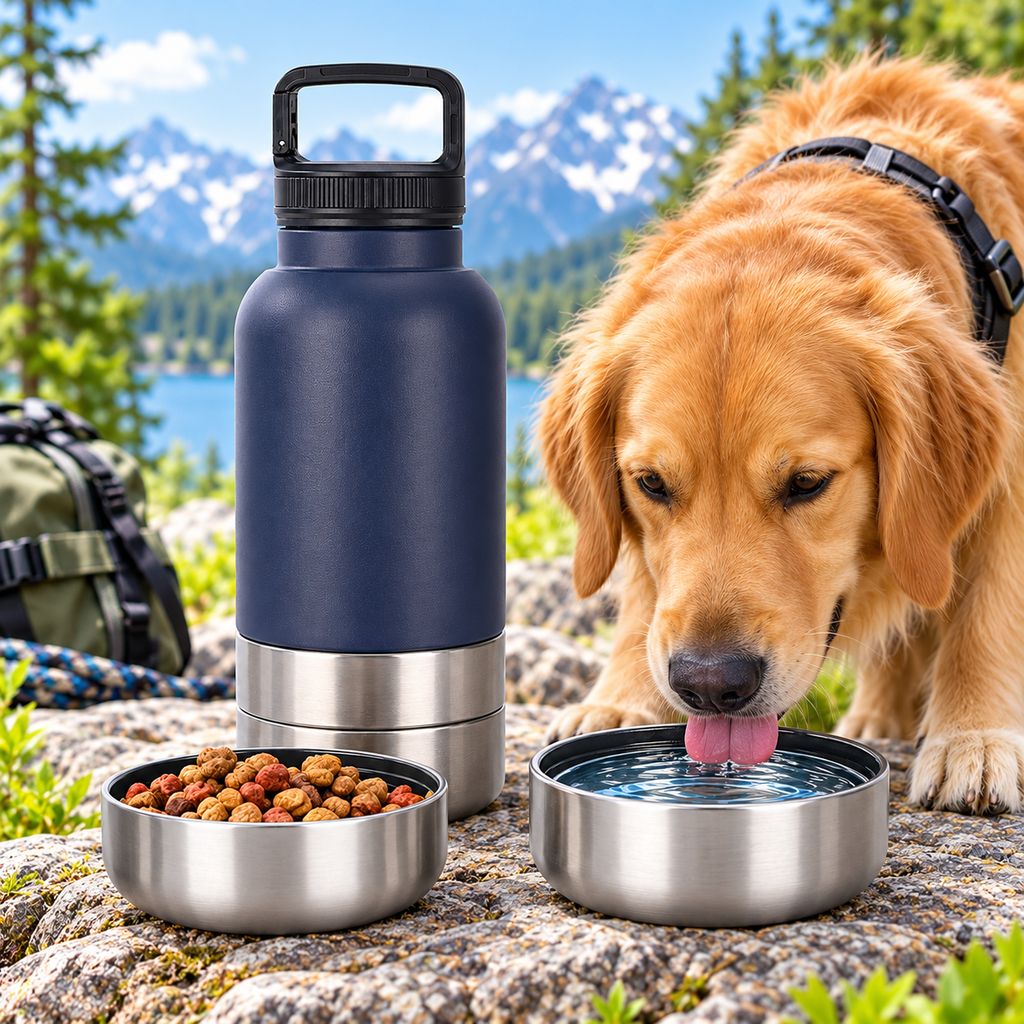 Paws in Awe 3-in-1 Insulated Pet Travel Water Bottle with Food Storage and 2 Bowls - Easy Feeding for Walks, Hiking and Road Trips image 5