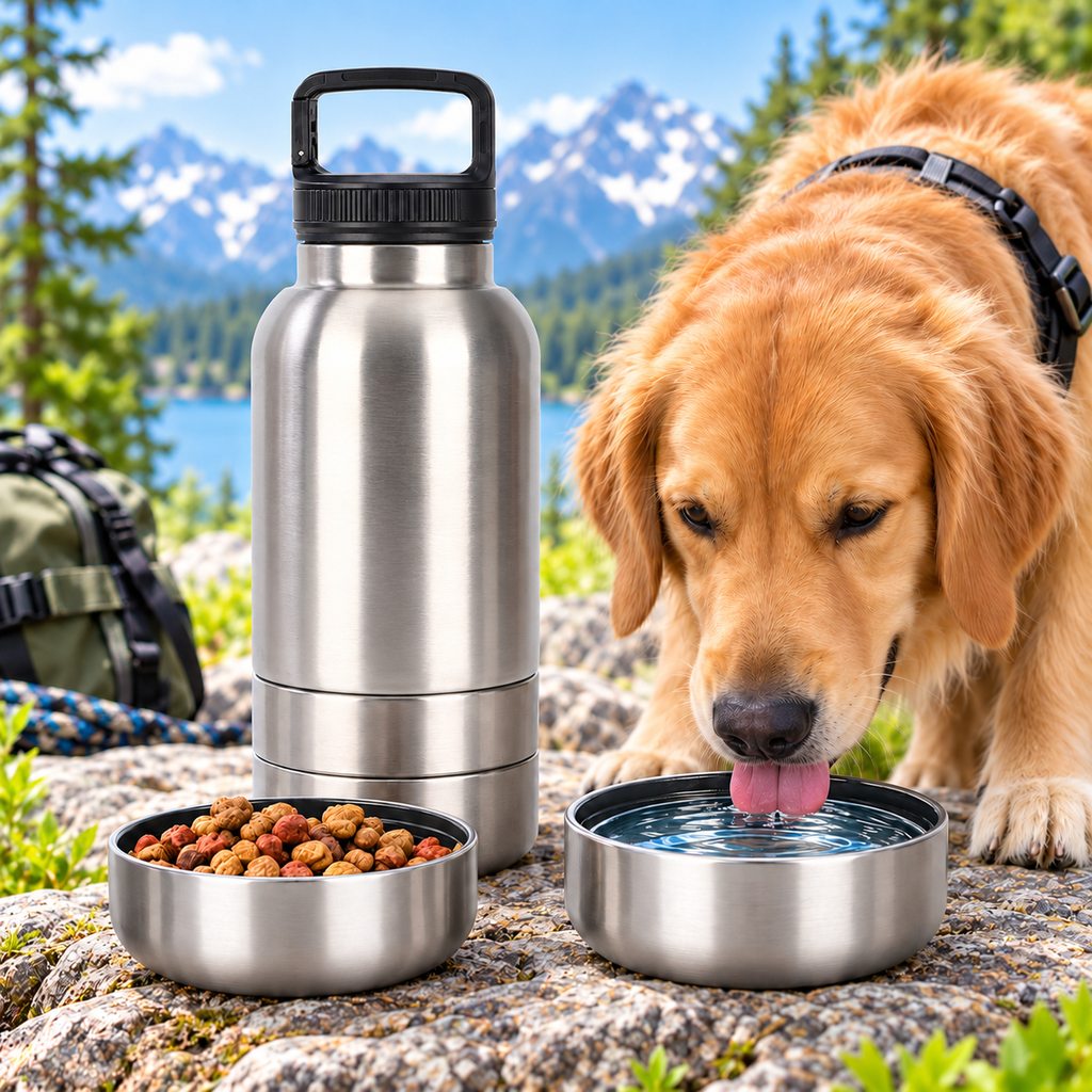 Paws in Awe 3-in-1 Insulated Pet Travel Water Bottle with Food Storage and 2 Bowls - Easy Feeding for Walks, Hiking and Road Trips image 3