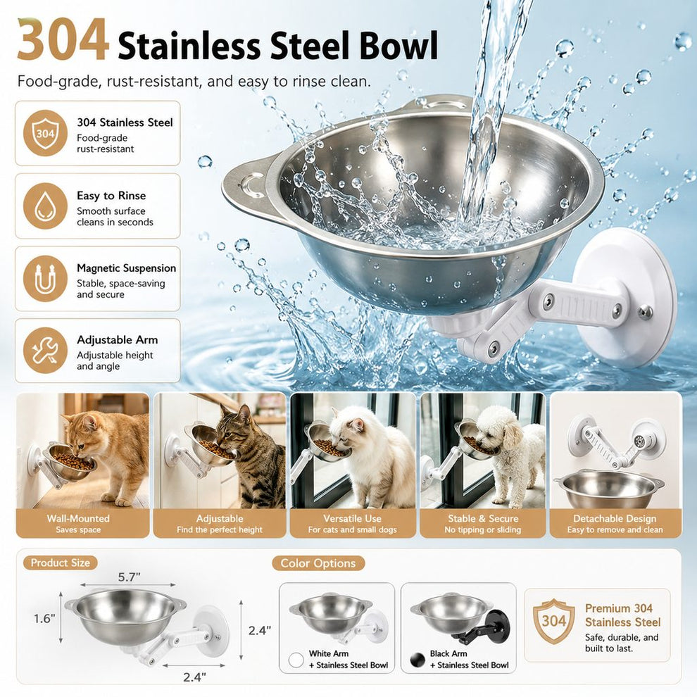 Paws in Awe No-Drill Wall-Mounted Pet Bowl for Small Dogs & Cats - Elevated Feeding for Cleaner Floors image 3