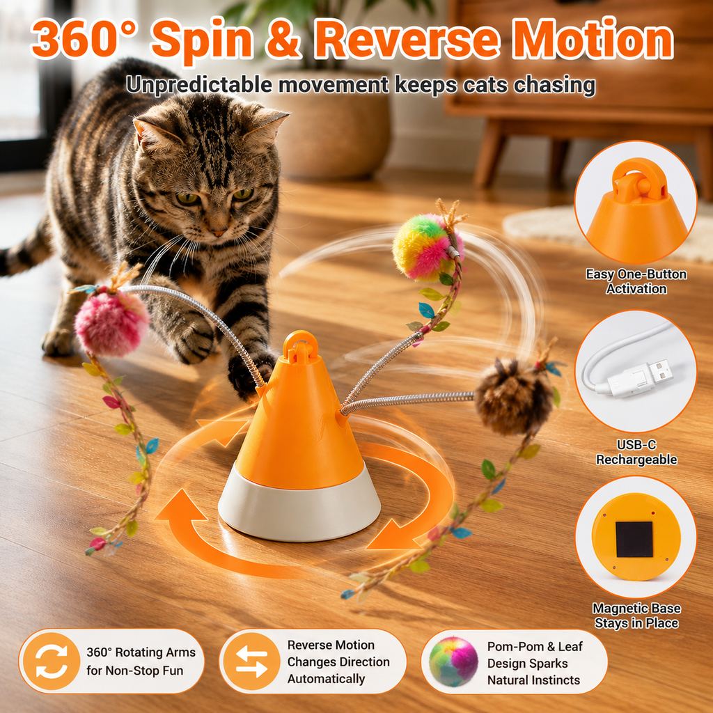 360 spin and reverse motion cat teaser toy