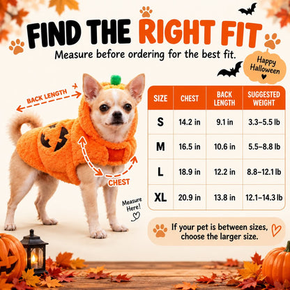 3D Pumpkin Dog Halloween Costume size guide