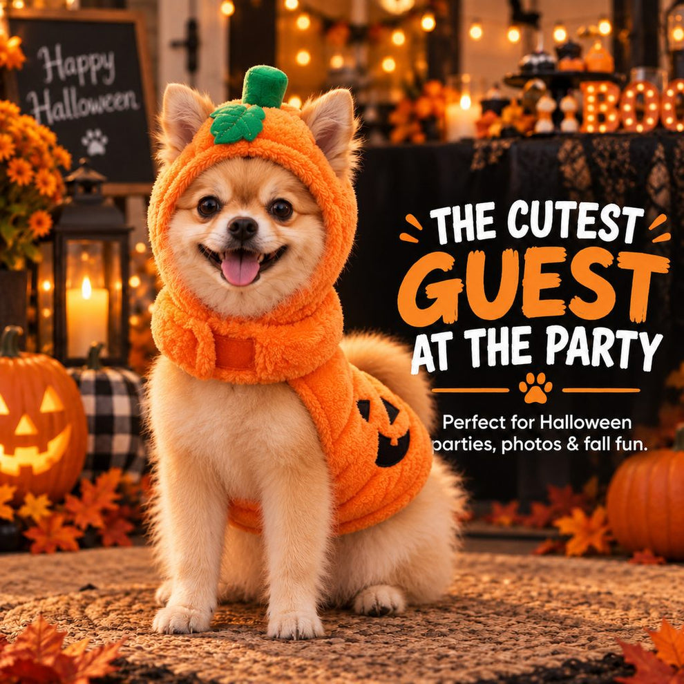 Plush pumpkin dog costume for Halloween parties