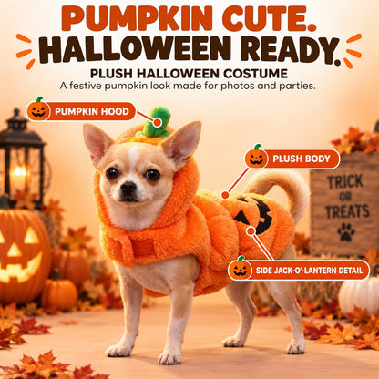 3D Jack-O'-Lantern dog costume design features