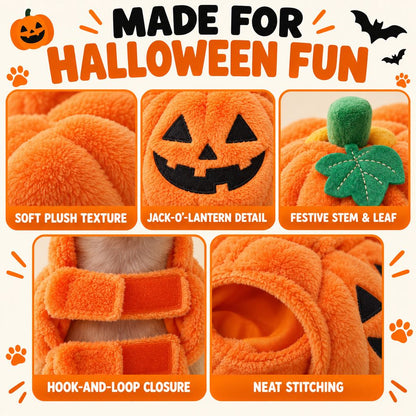 Jack-O'-Lantern dog costume material and closure details