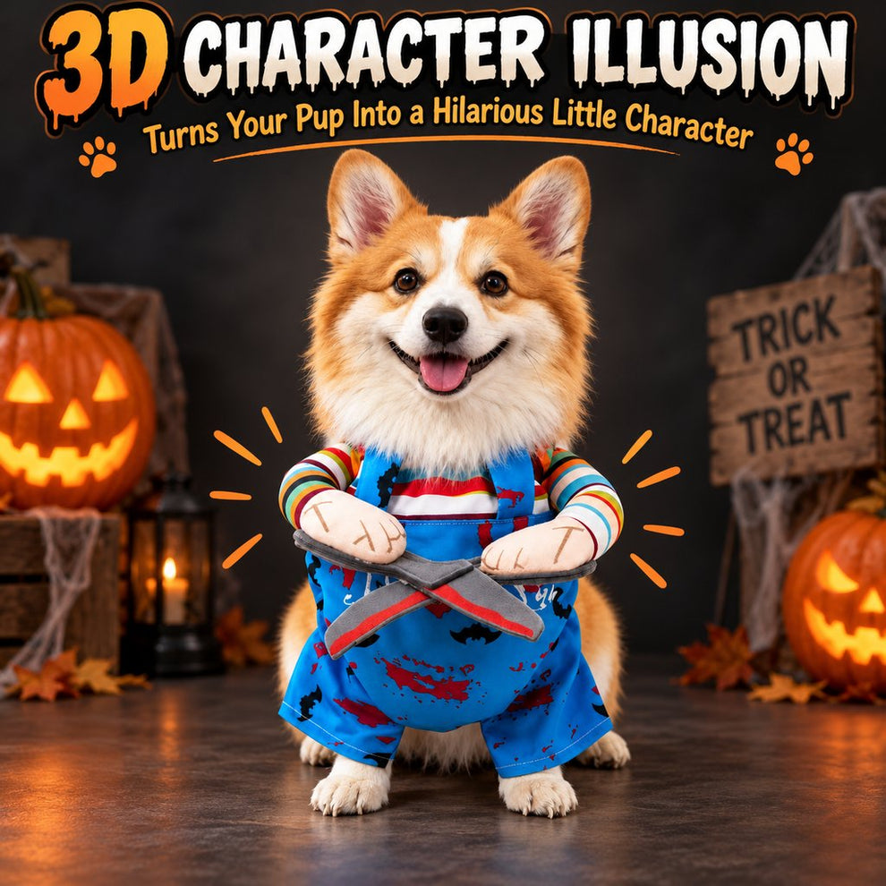 3D character illusion created by scissor hands dog costume