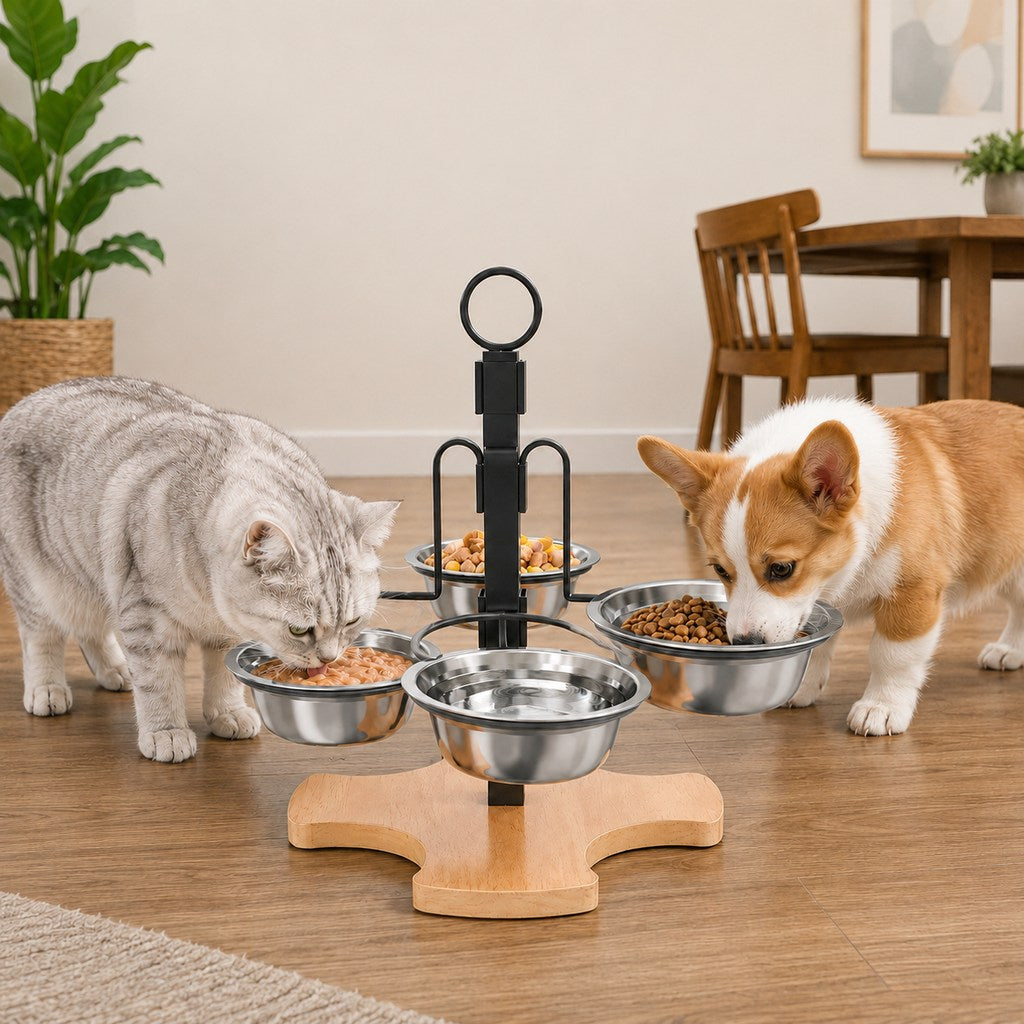 Paws in Awe 4-Bowl Adjustable Elevated Pet Feeder for Cats & Small Dogs - Organized Food and Water Station image 1