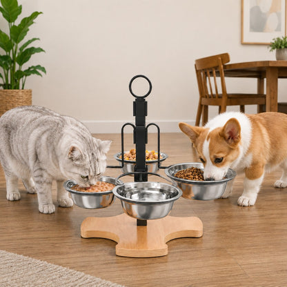 Paws in Awe 4-Bowl Adjustable Elevated Pet Feeder for Cats & Small Dogs - Organized Food and Water Station image 1