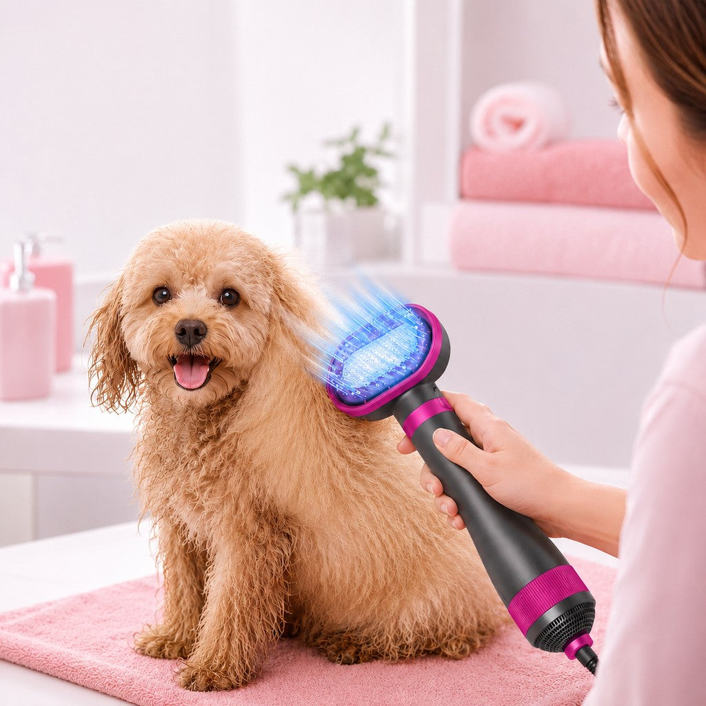 Paws in Awe 4-in-1 Pet Dryer Brush for After-Bath Grooming, Low-Noise Dog & Cat Hair Dryer Comb for Easier Drying, Brushing & Detangling image 1