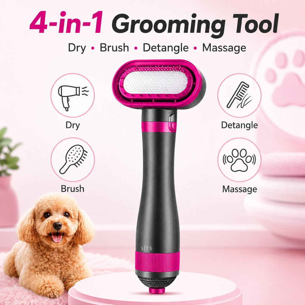 Paws in Awe 4-in-1 Pet Dryer Brush for After-Bath Grooming, Low-Noise Dog & Cat Hair Dryer Comb for Easier Drying, Brushing & Detangling image 2