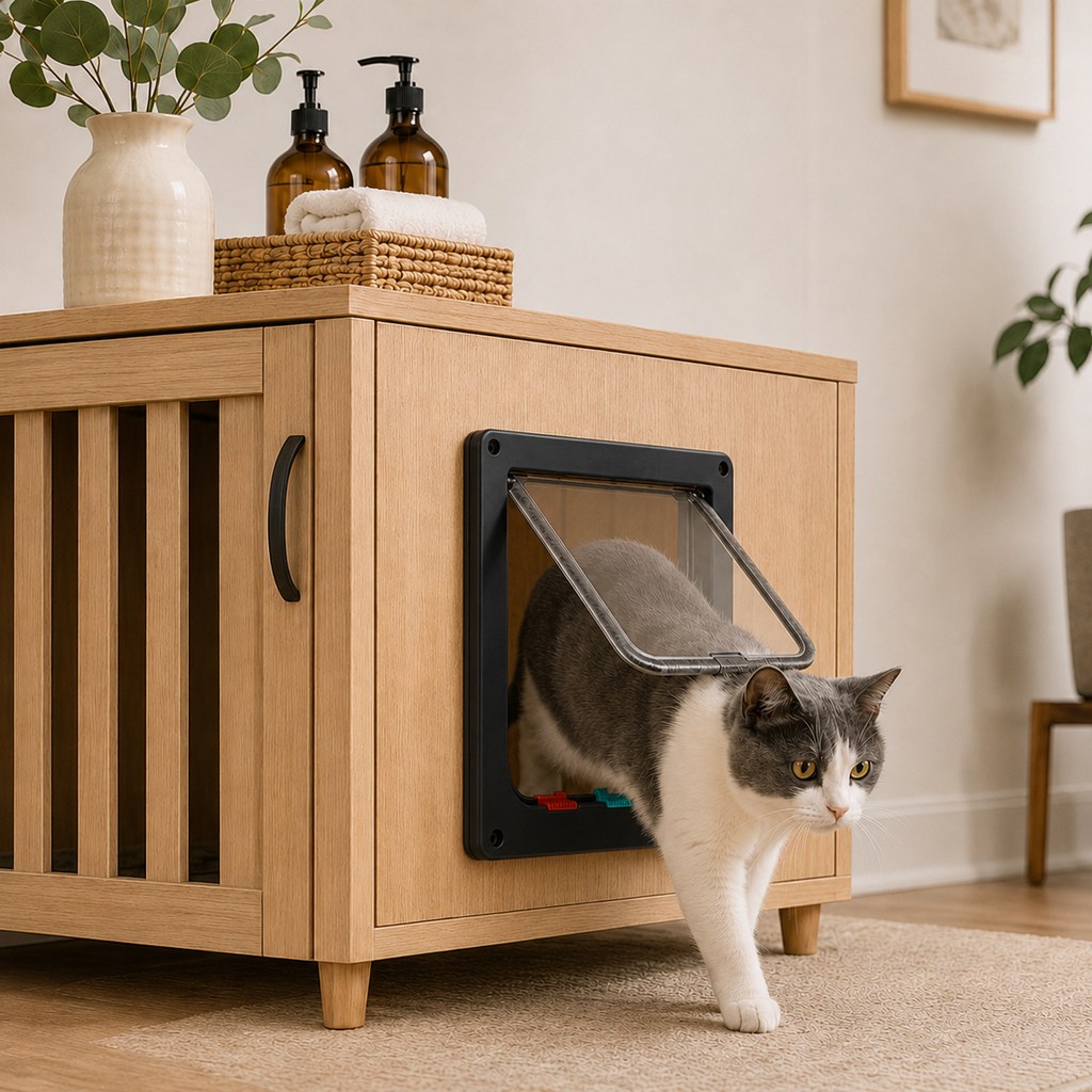 Paws in Awe 4-Way Locking Cat Door for Interior Doors & Litter Box Cabinets - Let Cats Come and Go Without Scratching image 10
