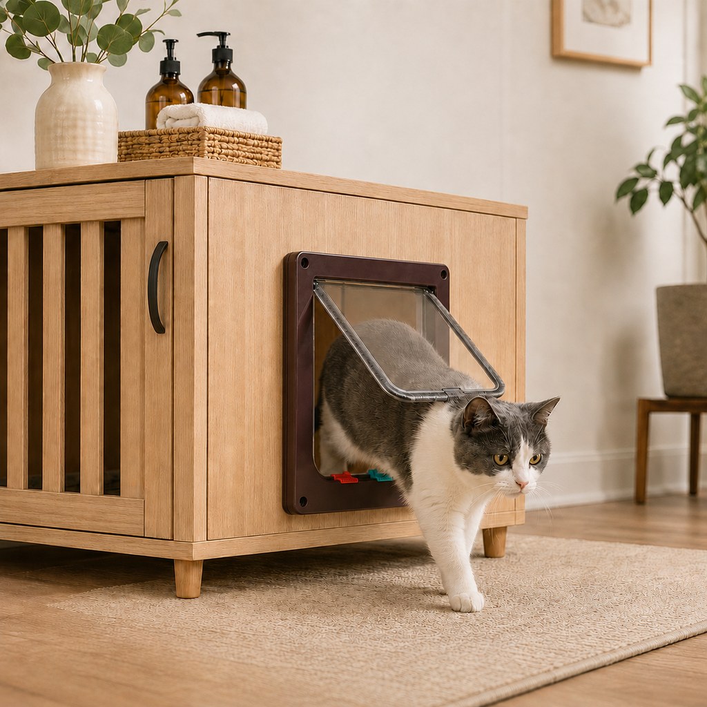Paws in Awe 4-Way Locking Cat Door for Interior Doors & Litter Box Cabinets - Let Cats Come and Go Without Scratching image 11