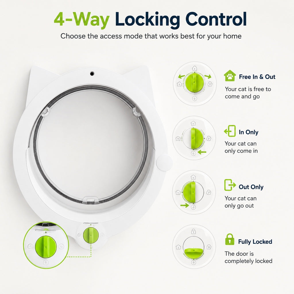 Paws in Awe 4-Way Locking Interior Cat Door for Litter Box Cabinets & Rooms - Private Access Without Door Scratching image 4