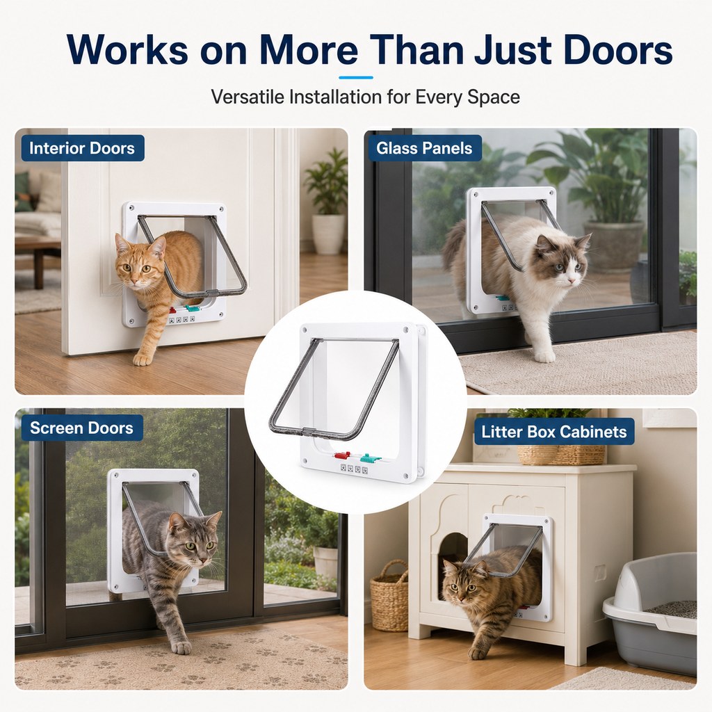 Paws in Awe 4-Way Locking Cat Door for Interior Doors & Litter Box Cabinets - Let Cats Come and Go Without Scratching image 4