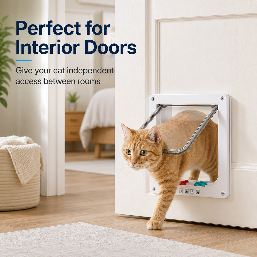 Paws in Awe 4-Way Locking Cat Door for Interior Doors & Litter Box Cabinets - Let Cats Come and Go Without Scratching image 2