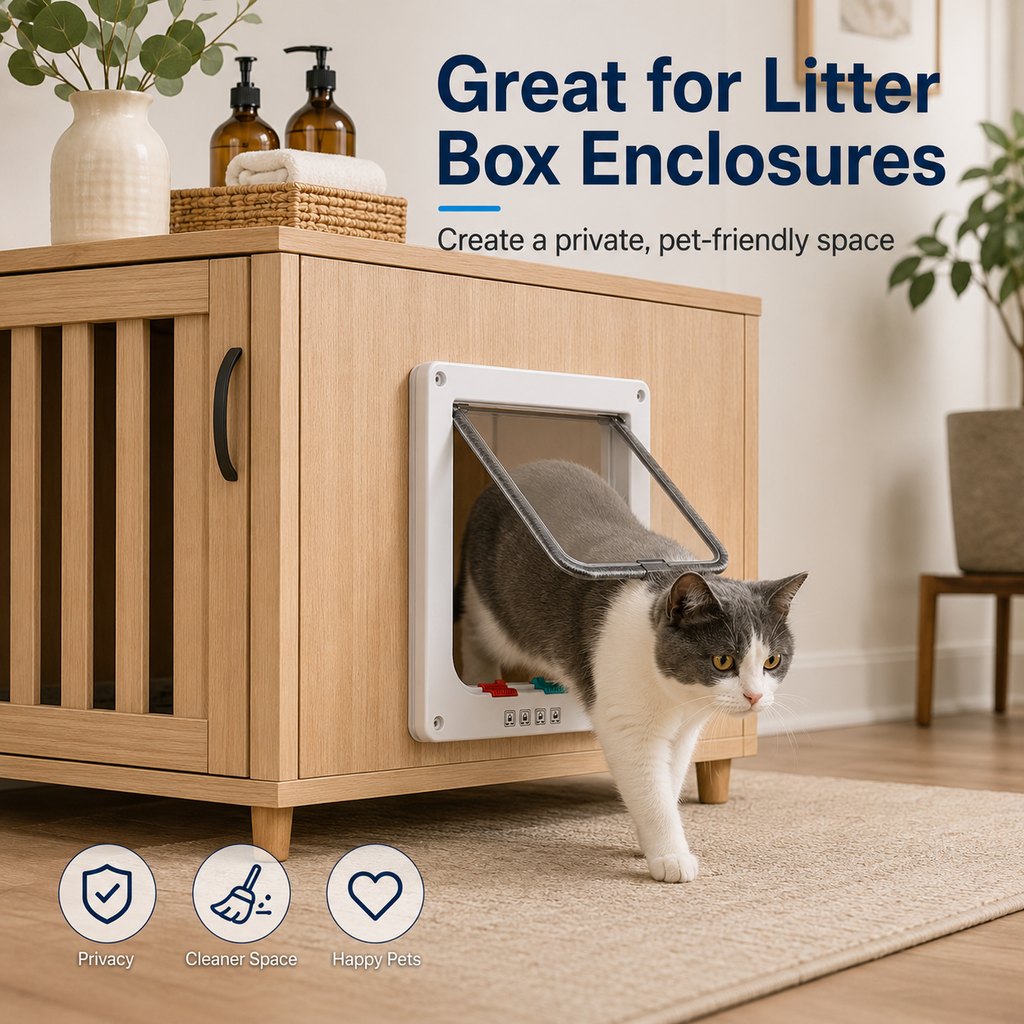 Paws in Awe 4-Way Locking Cat Door for Interior Doors & Litter Box Cabinets - Let Cats Come and Go Without Scratching image 3