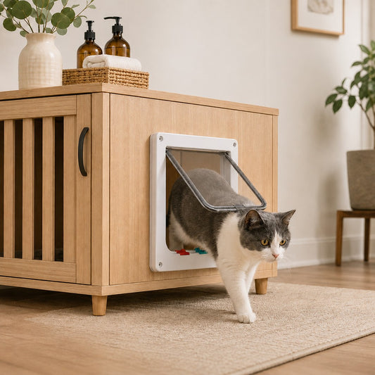 Paws in Awe 4-Way Locking Cat Door for Interior Doors & Litter Box Cabinets - Let Cats Come and Go Without Scratching image 1