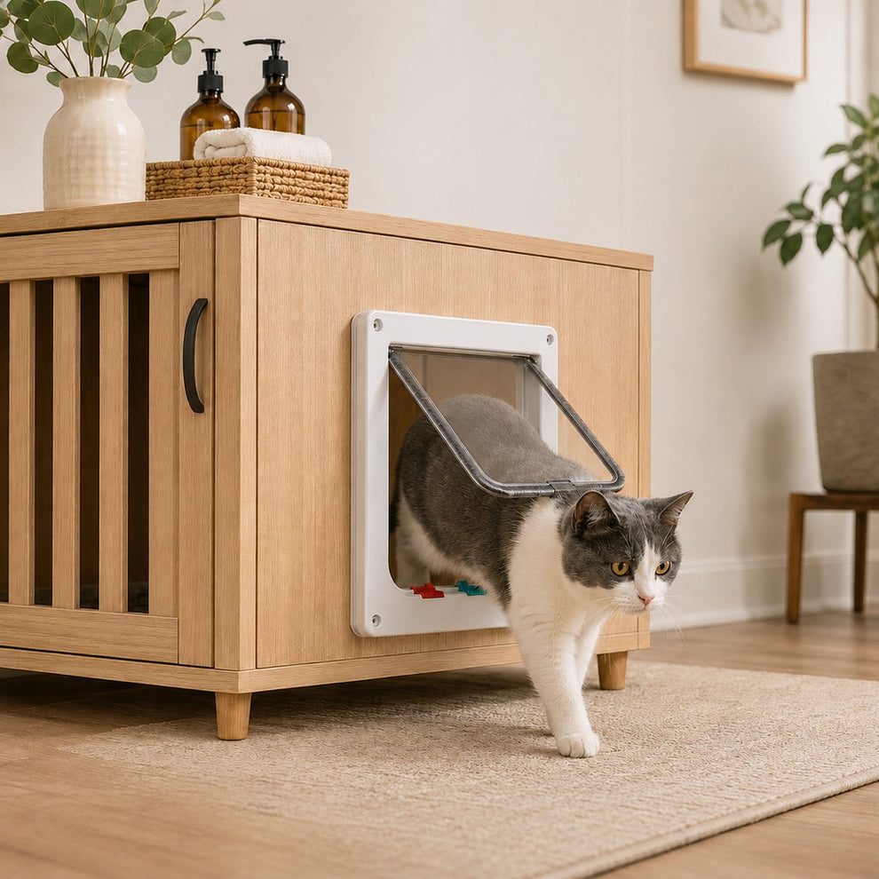 Paws in Awe 4-Way Locking Cat Door for Interior Doors & Litter Box Cabinets - Let Cats Come and Go Without Scratching image 1