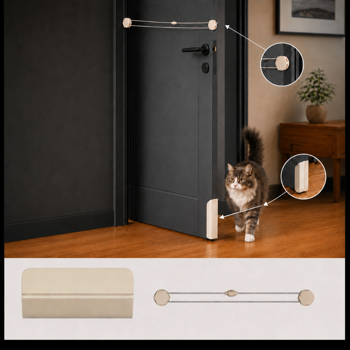 Paws in Awe No-Drill Cat Door Helper for Litter Rooms & Bedrooms - Let Cats Come and Go Without Leaving Doors Open image 1