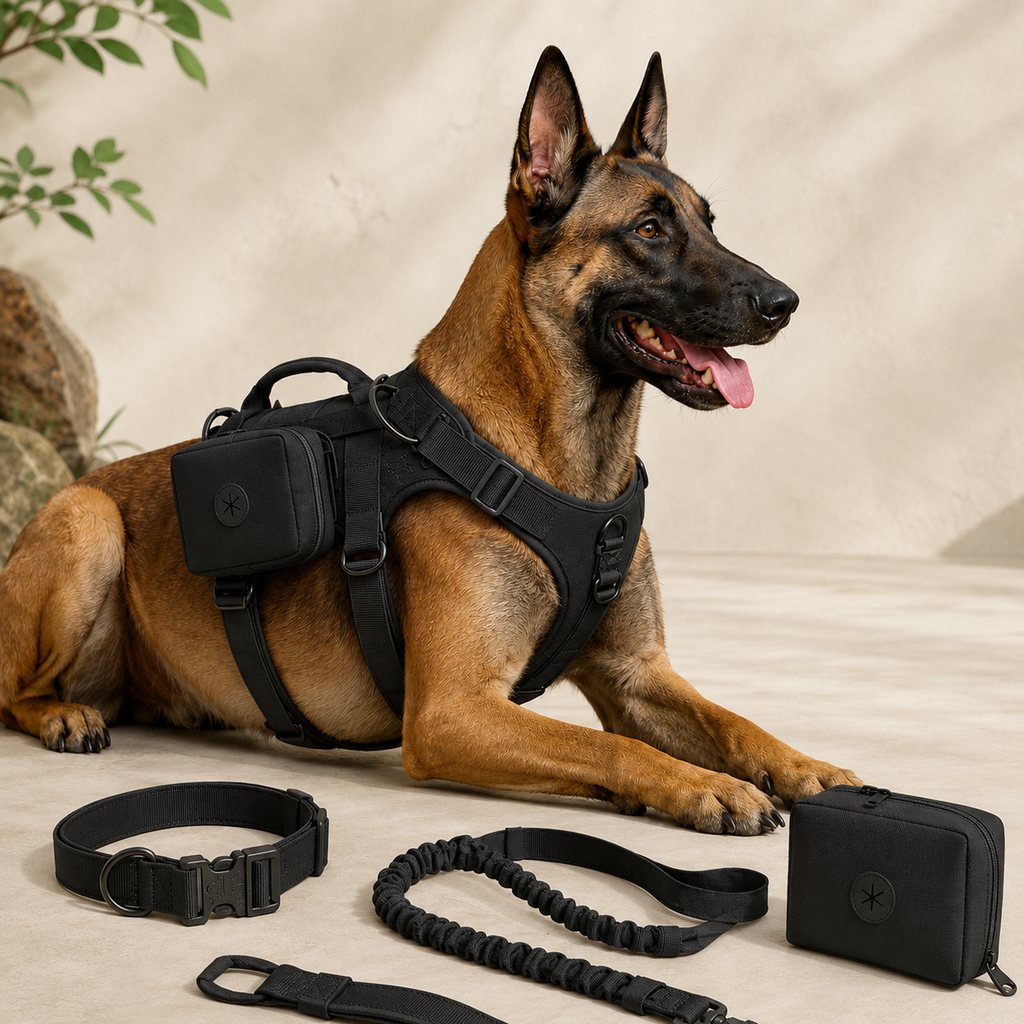 Black 5-piece tactical dog harness set size S