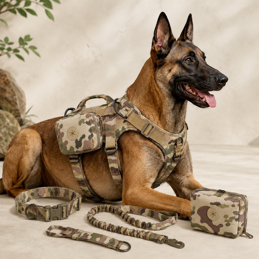 Camo 5-piece tactical dog harness set size M