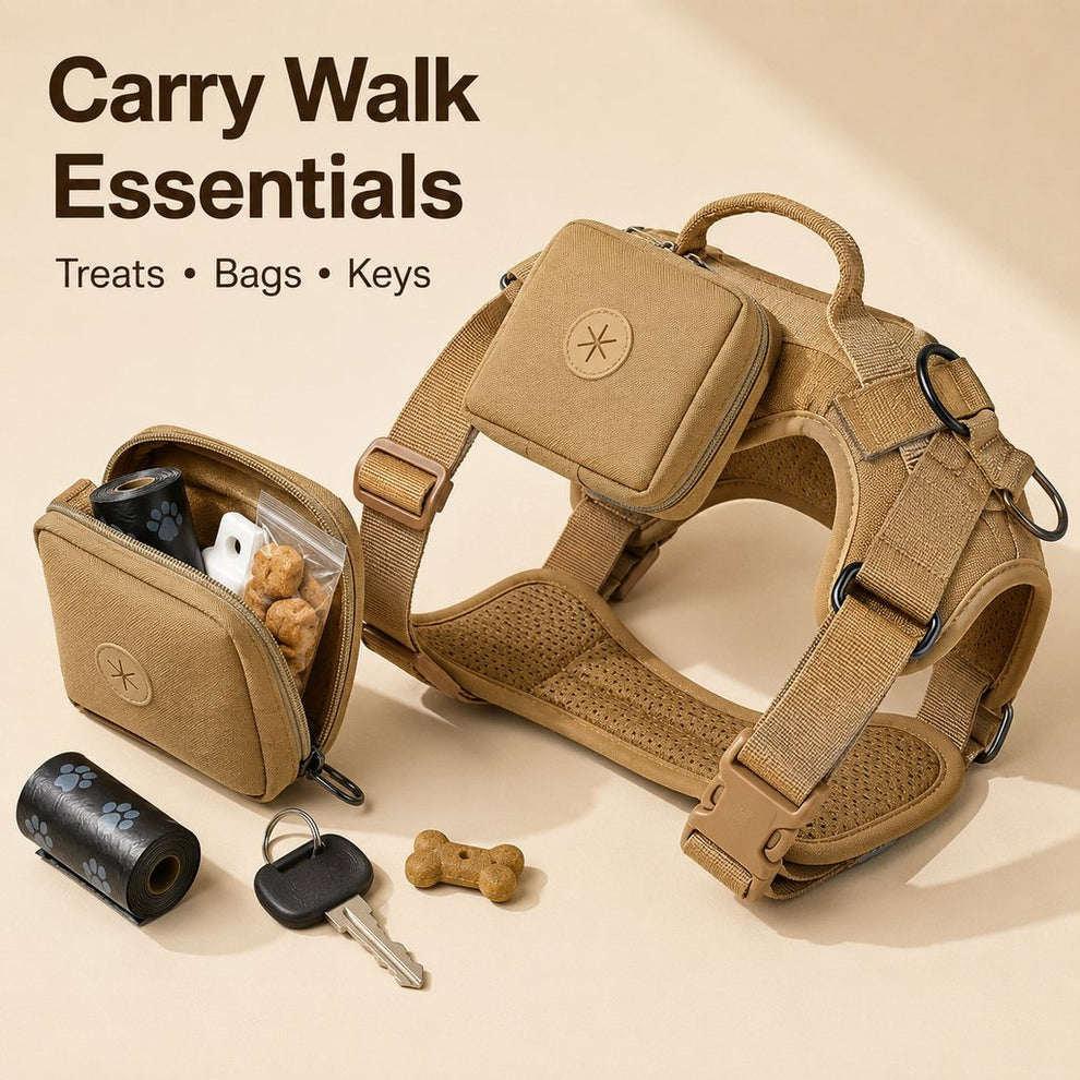 Tactical dog harness storage pouch for carrying treats bags keys and walk essentials