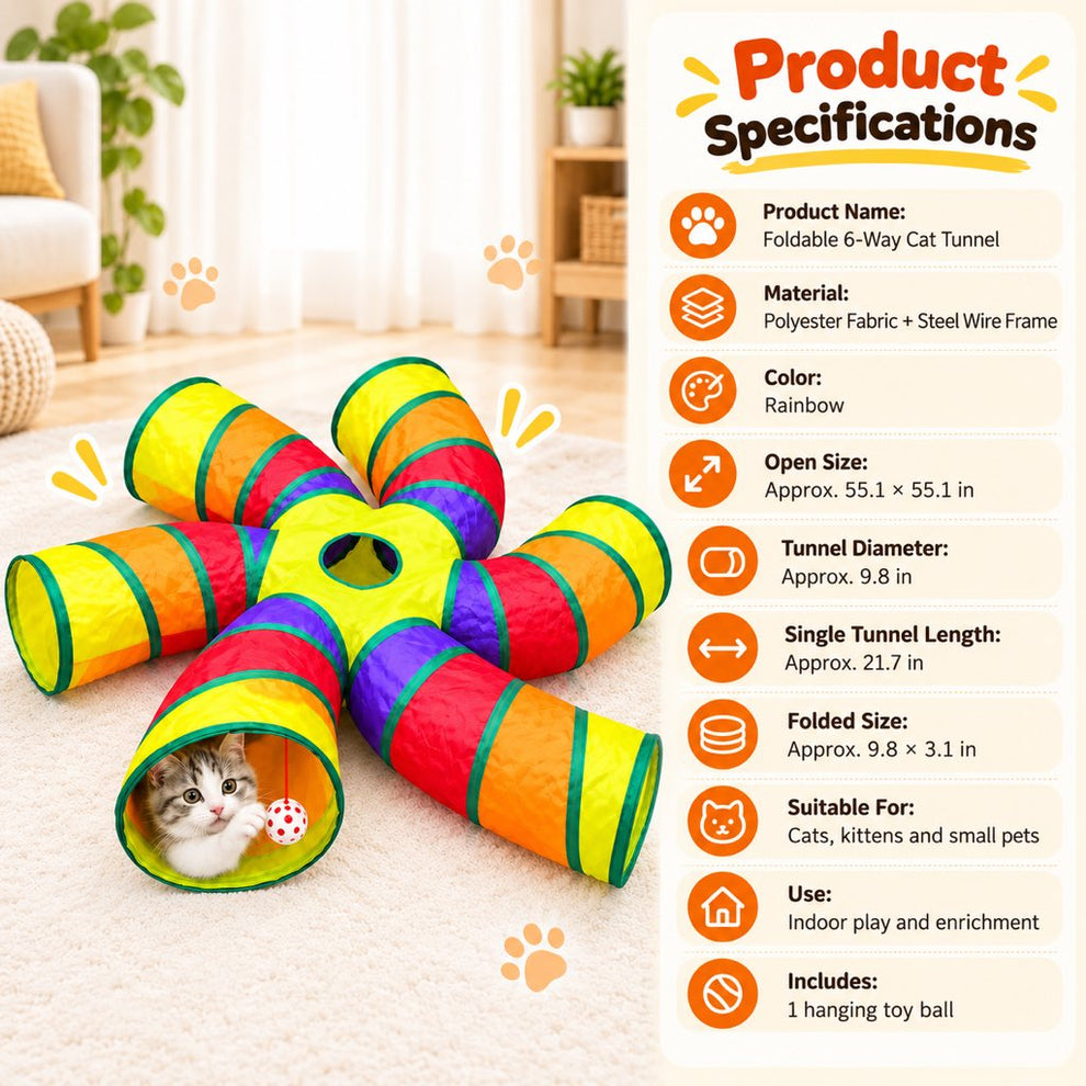 Six-way foldable cat tunnel product specifications and dimensions