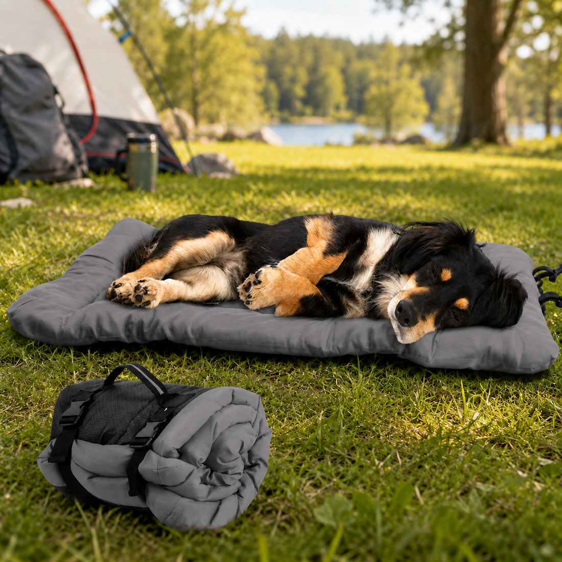 Paws in Awe Portable Outdoor Dog Bed for Camping &Car Travel - Roll-Up Mat for Clean, Comfortable Rest image 12