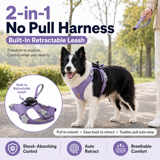 Paws in Awe 2-in-1 No Pull Dog Harness with Built-in Retractable Leash - Safe & Comfortable Control for Daily Walks & Outdoor Adventures image 2