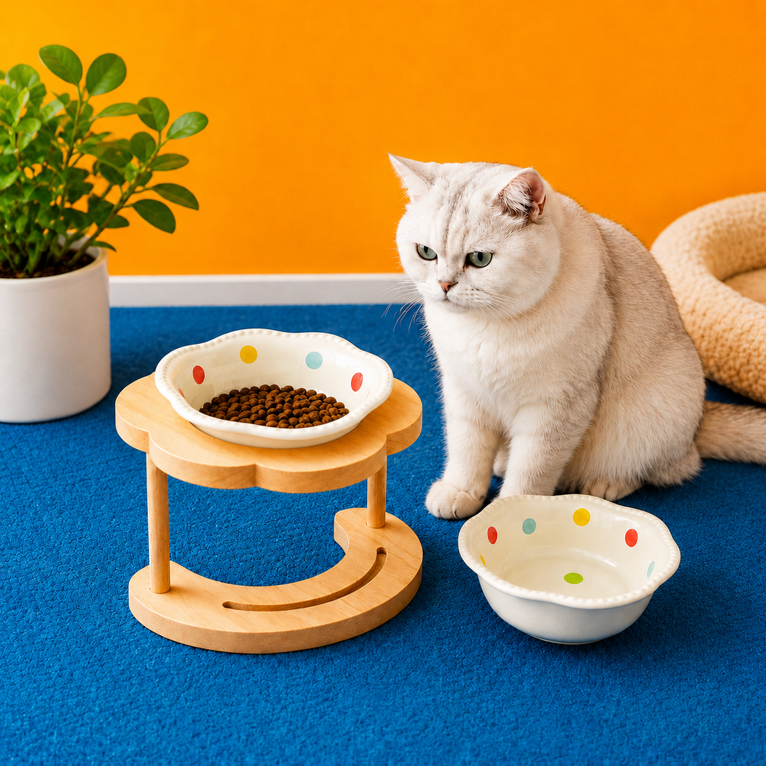 Paws in Awe Elevated Ceramic Pet Bowl with Wooden Stand for Cats & Small Dogs image 10