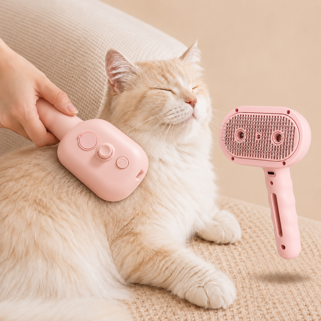 Paws in Awe Pet Spray Grooming Brush for Cats & Dogs - Gentle Mist De-Shedding Comb for Loose Fur, Flying Hair & Daily Coat Care