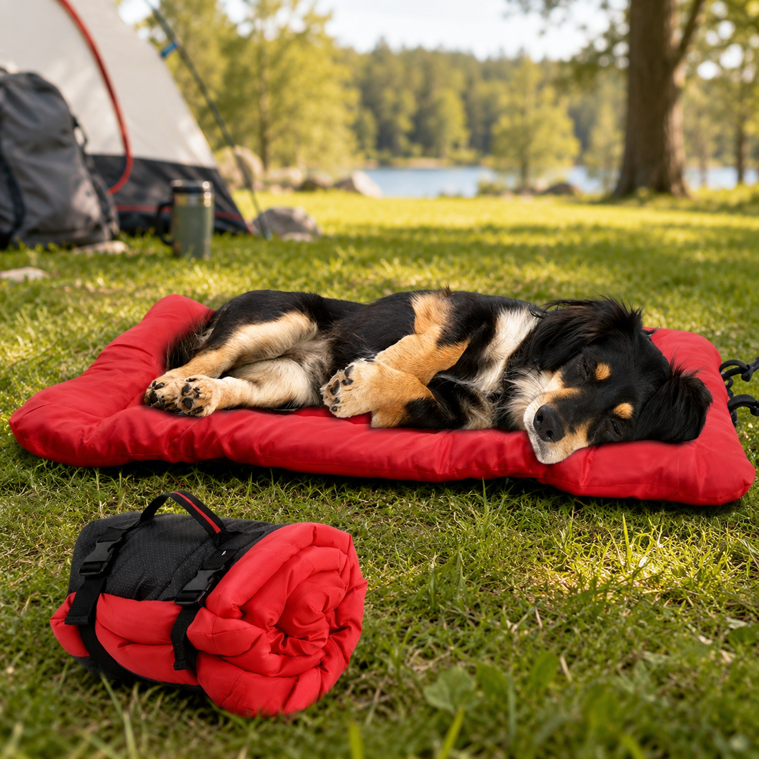 Paws in Awe Portable Outdoor Dog Bed for Camping &Car Travel - Roll-Up Mat for Clean, Comfortable Rest image 1