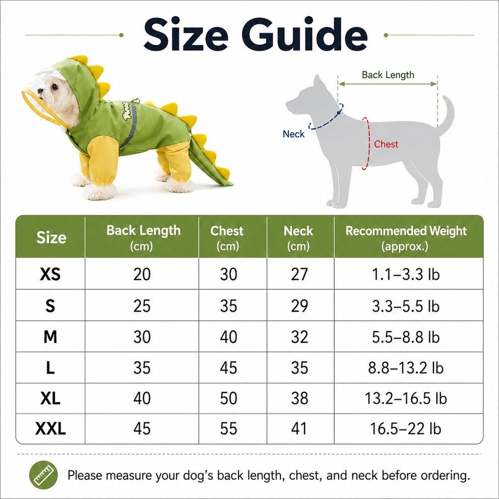 Paws in Awe Dinosaur Dog Raincoat with Clear Visor Hood – Full-Body Waterproof Pet Suit for Rain, Mud & Outdoor Walks image 10
