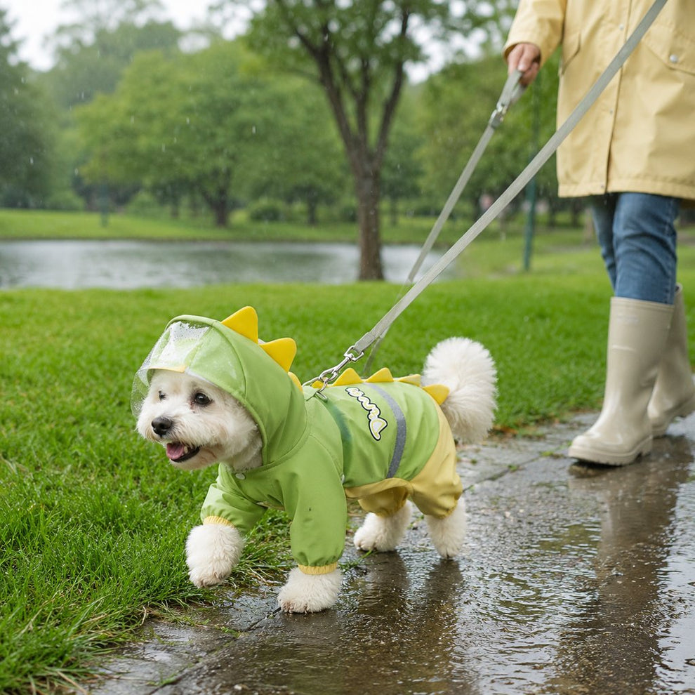 Paws in Awe Dinosaur Dog Raincoat with Clear Visor Hood – Full-Body Waterproof Pet Suit for Rain, Mud & Outdoor Walks image 4