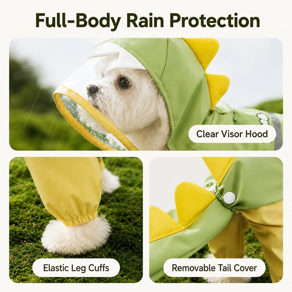 Paws in Awe Dinosaur Dog Raincoat with Clear Visor Hood – Full-Body Waterproof Pet Suit for Rain, Mud & Outdoor Walks image 8