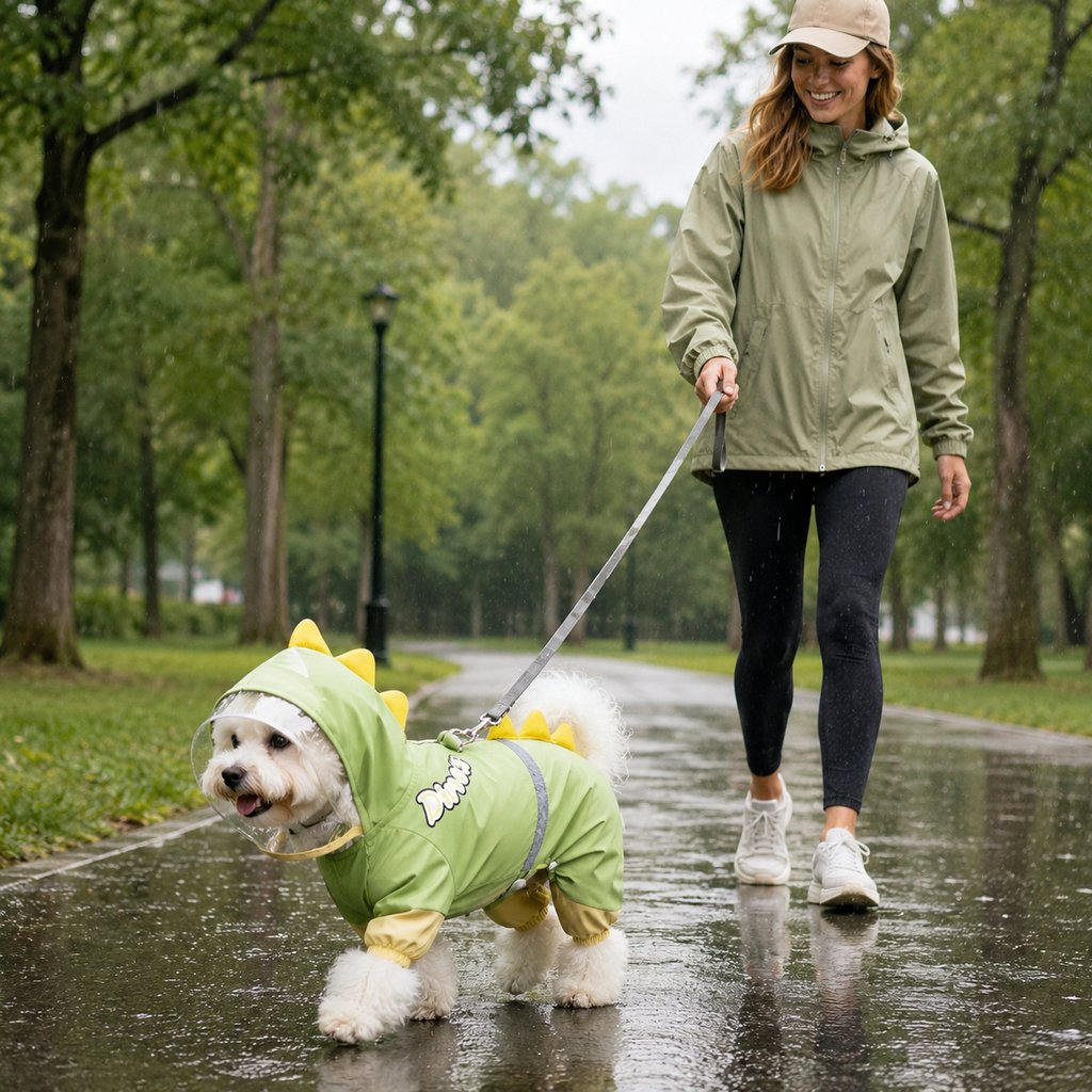 Paws in Awe Dinosaur Dog Raincoat with Clear Visor Hood – Full-Body Waterproof Pet Suit for Rain, Mud & Outdoor Walks image 5