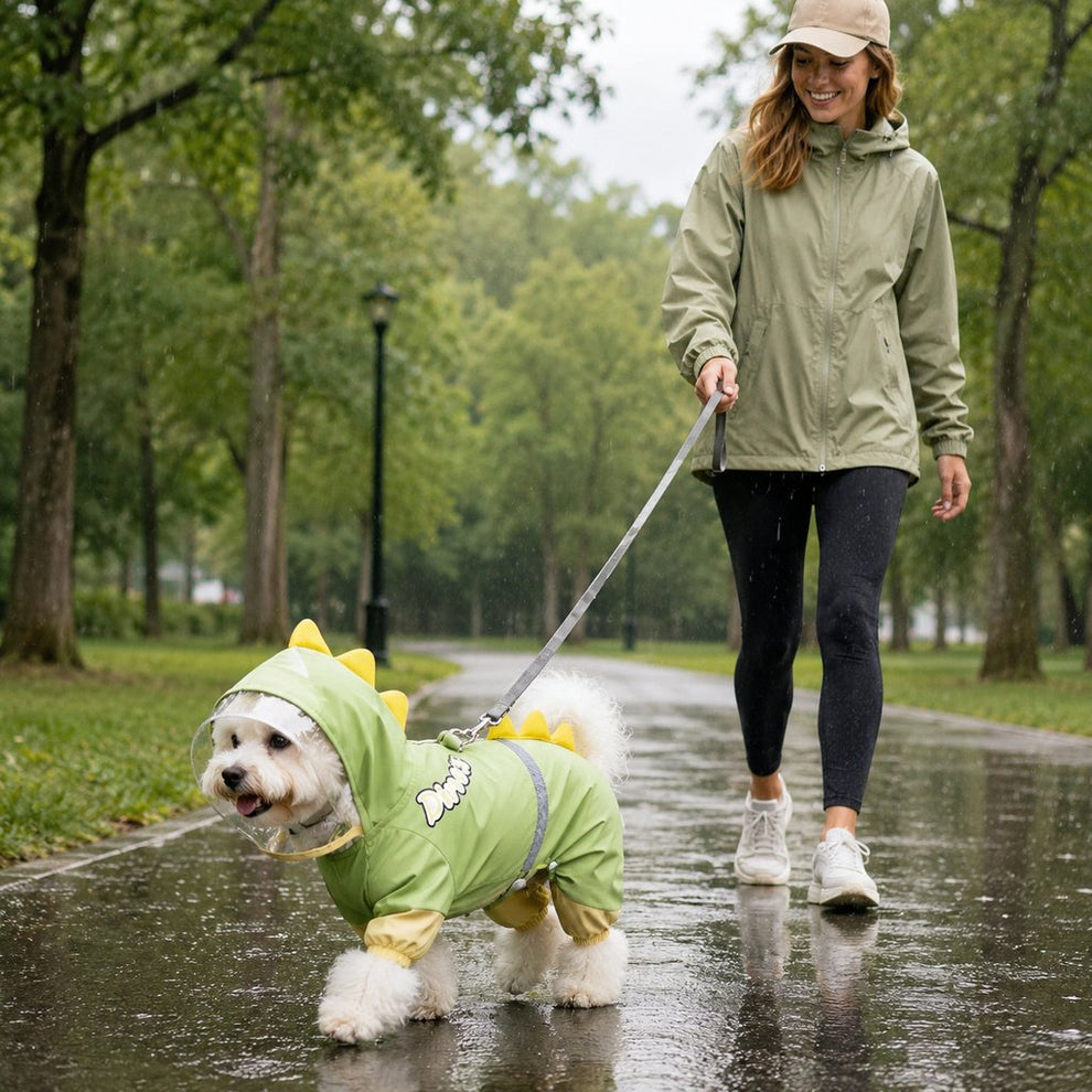 Paws in Awe Dinosaur Dog Raincoat with Clear Visor Hood – Full-Body Waterproof Pet Suit for Rain, Mud & Outdoor Walks image 5