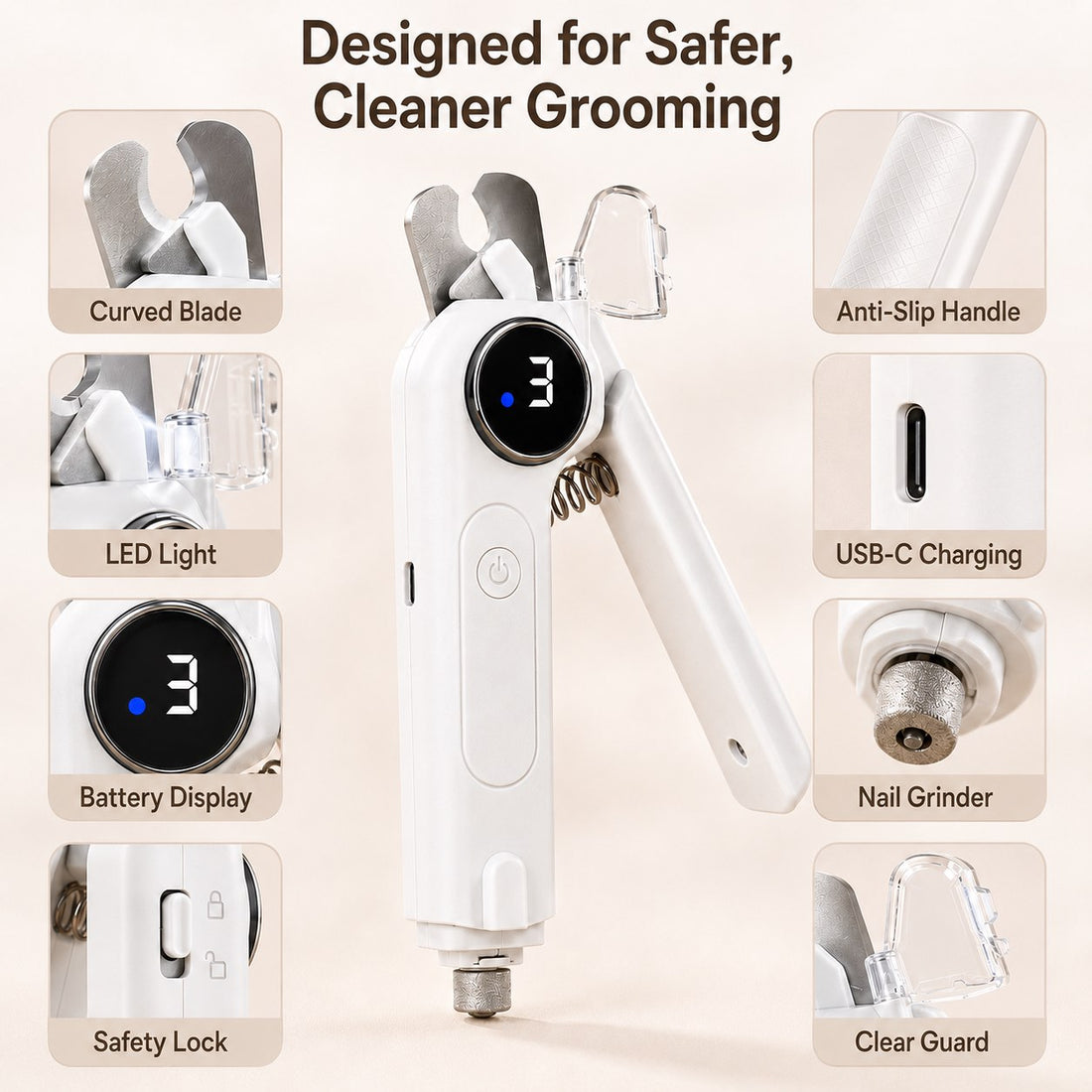 Paws in Awe 2-in-1 Pet Electric Nail Clipper & Grinder with LED Light