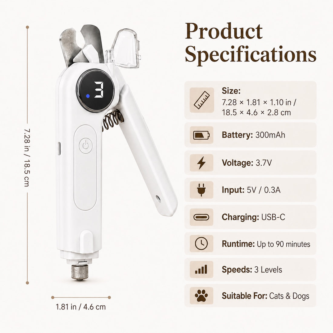 Paws in Awe 2-in-1 Pet Electric Nail Clipper & Grinder with LED Light
