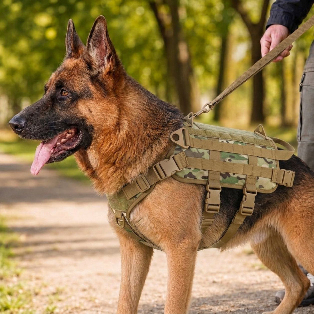 Paws in Awe Tactical Dog Backpack Harness for Hiking & Daily Walks - Detachable Pouches for Gear & Better Control