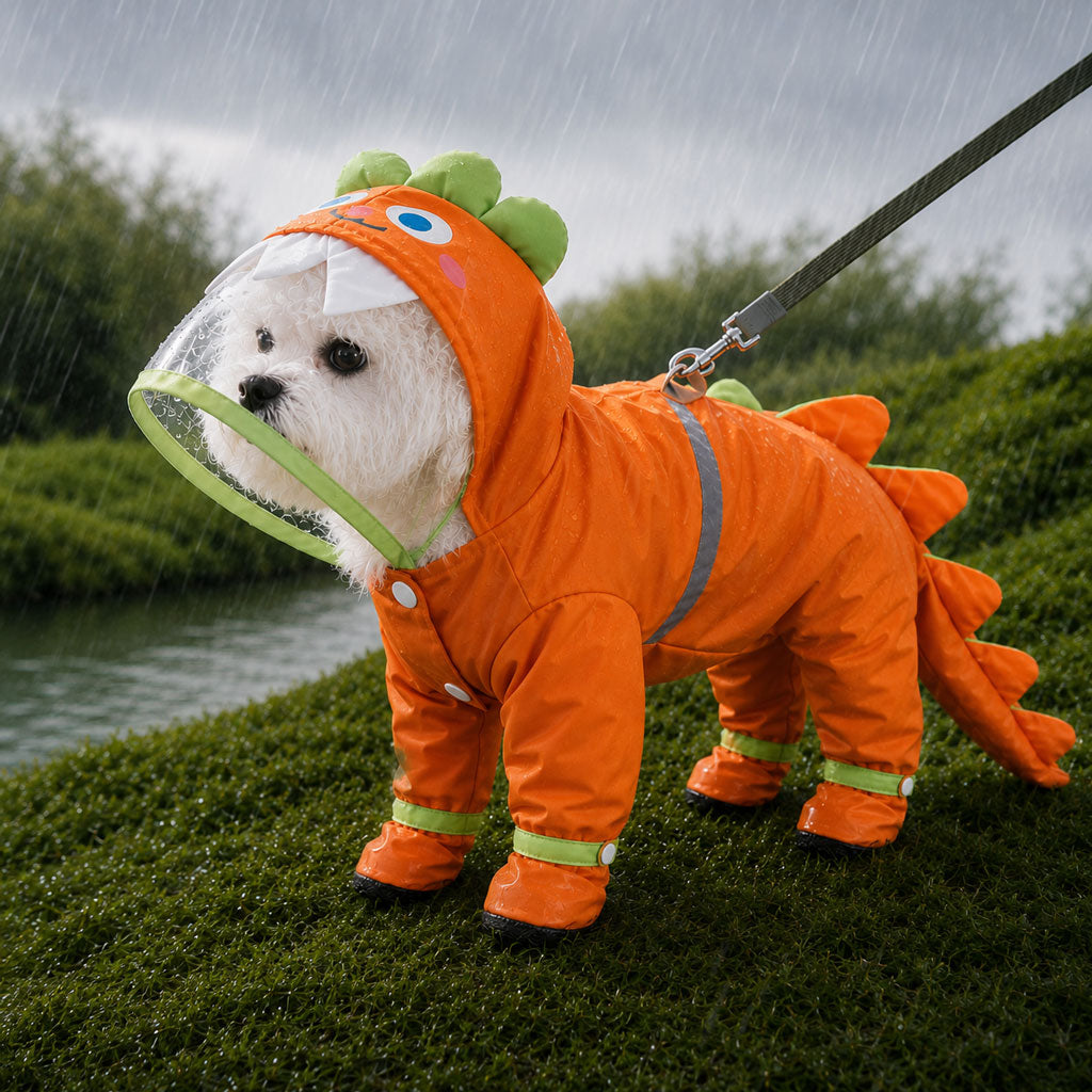 Paws in Awe Dinosaur Dog Raincoat with Clear Visor Hood – Full-Body Waterproof Pet Suit for Rain, Mud & Outdoor Walks image 11