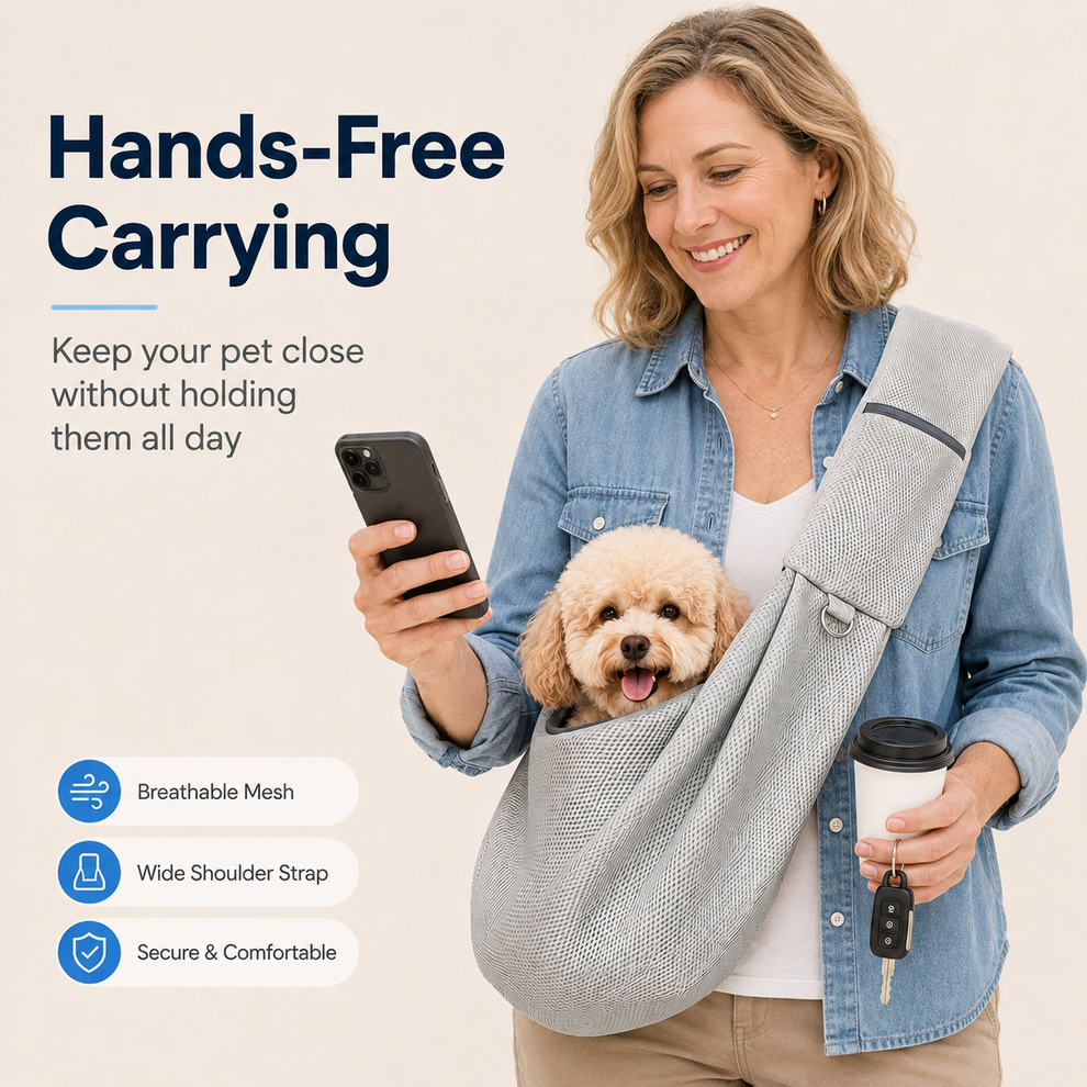 Paws in Awe Crossbody Pet Sling Carrier for Small Dogs & Cats - Breathable Hands-Free Travel Bag for Walks, Errands & Vet Visits image 2