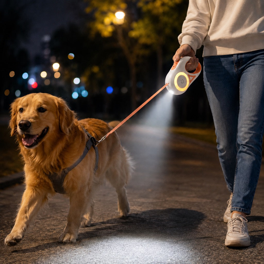 Paws in Awe LED Retractable Dog Leash for Night Walks - Light-Up Dog Leash with Built-In Spotlight, RGB Side Glow & One-Touch Brake for Safer Evening Walks image 11