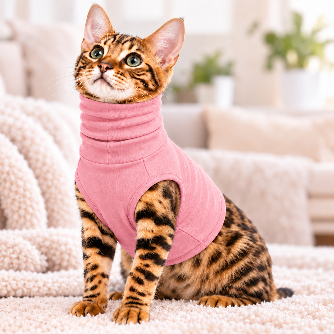 Paws in Awe Pet Neck Protector Recovery Shirt for Cats & Small Dogs - Soft High-Neck Coverage