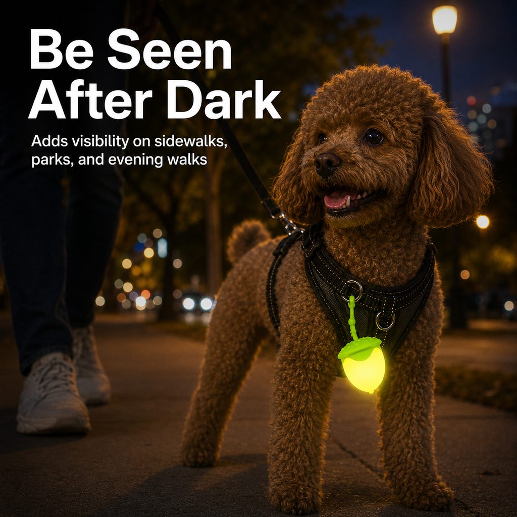 Paws in Awe AcornGlow USB-C Rechargeable Pet Safety Light for Night Walks - Clip-On Acorn LED Charm for Collars, Harnesses & Leashes to Help Dogs Stay Visible After Dark image 2